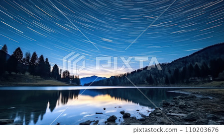 Beautiful night landscape of a lake in mountains Beautiful night landscape of a lake in mountains 110203676