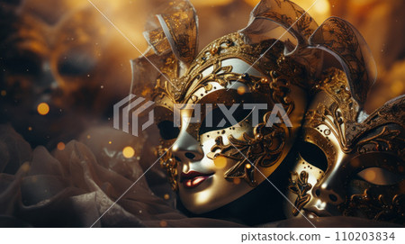 Venetian masks golden toner close-up Venetian masks golden toner close-up 110203834