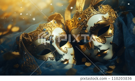 Venetian masks golden toner close-up 110203836