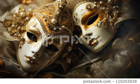 Venetian masks golden toner close-up Venetian masks golden toner close-up 110203839
