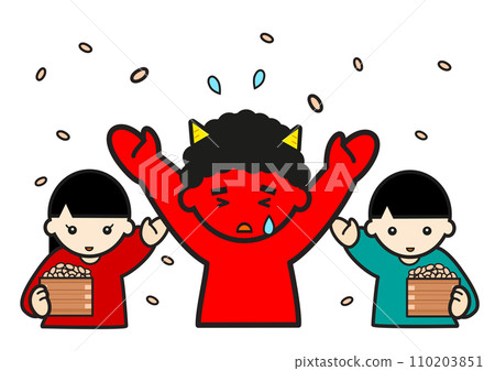 Children throwing beans with demons Children throwing beans with demons 110203851