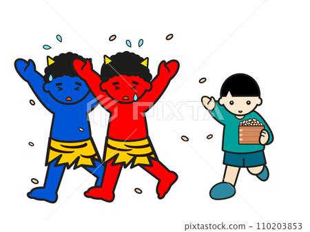 A boy throwing beans with the fleeing demons 110203853