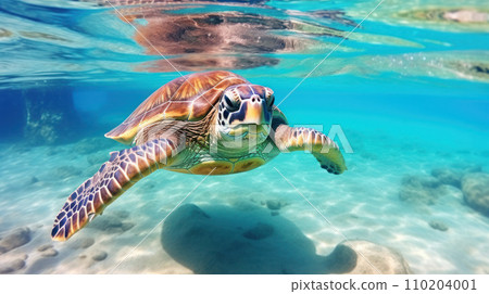 a majestic sea turtle swimming gracefully in the crystal clear waters a majestic sea turtle swimming gracefully in the crystal clear waters 110204001