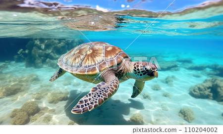 a majestic sea turtle swimming gracefully in the crystal clear waters a majestic sea turtle swimming gracefully in the crystal clear waters 110204002
