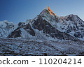 The famous peak Ama Dablam with its afterglow seen from Chukung at dusk 110204214