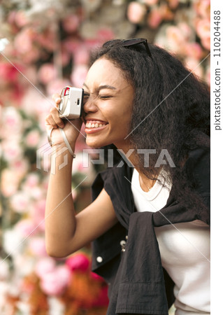 Asian woman enjoy travel in downtown district Asian woman enjoy travel in downtown district 110204488