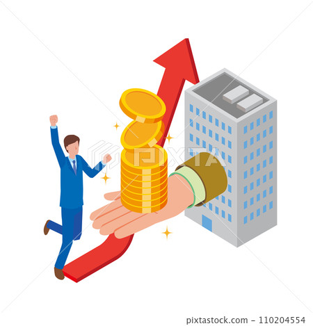 一名辦公室職員對薪資上漲感到滿意的插圖 一名辦公室職員對薪資上漲感到滿意的插圖 110204554