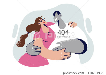 Woman hugging fictional boyfriend with inscription error 404 not found, for concept loneliness Woman hugging fictional boyfriend with inscription error 404 not found, for concept loneliness 110204935