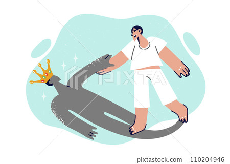 Selfish man helps to lift own shadow in crown, developing self-esteem and self-confidence 110204946