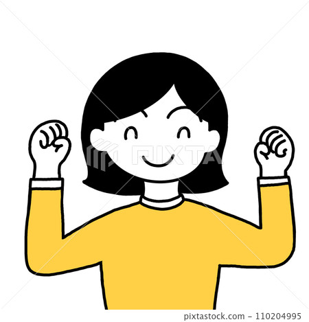 A woman smiling and doing a fist pump (upper body) A woman smiling and doing a fist pump (upper body) 110204995
