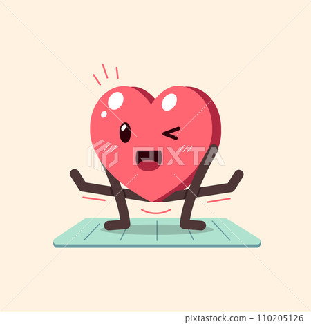 Vector cartoon heart character exercising on yoga mat 110205126