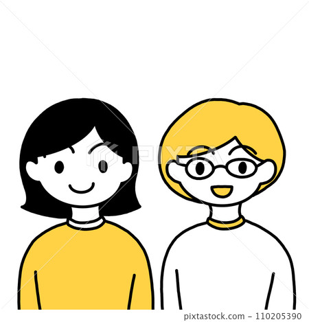 A black-haired person facing the front and a person wearing glasses (upper body) A black-haired person facing the front and a person wearing glasses (upper body) 110205390