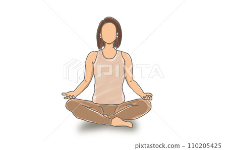 瑜珈盤腿姿勢中呼吸的女人 瑜珈盤腿姿勢中呼吸的女人 110205425