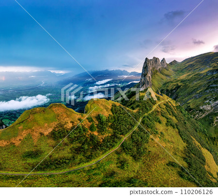 Majestic landscape of rocky mountain ridge of Saxer Lucke in autumn at Switzerland 110206126