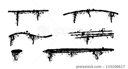 Graffiti Paint Line. Funky urban street element. Grunge texture aerosol brush stroke. Airbrush dot grunge illustration. Ink splash sketch. 110206617