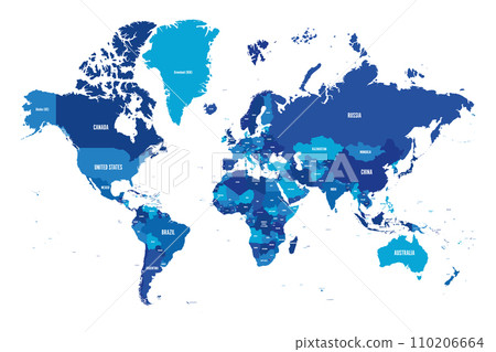 Map of World. Mercator projection. High detailed political map of countries and dependent territories. Simple flat vector illustration 110206664