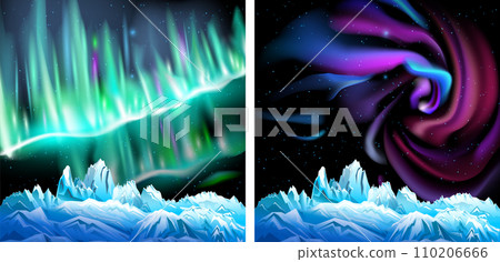 Northern lights and snowy mountains 110206666