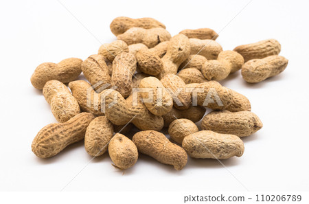 Bunch of ecological peanuts on a white background 110206789