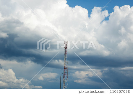 Pole with electric wires on sky background 110207058