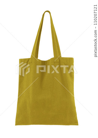 Reusable yellow cotton, linen shopping bag isolated on white background. Mockup, template. 110207121