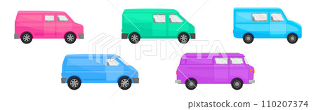 Colorful Minivan as Multi-purpose Vehicle Side View Vector Set Colorful Minivan as Multi-purpose Vehicle Side View Vector Set 110207374
