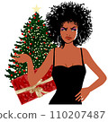Young woman with afro hairstyle furious over unwanted Christmas gift - Vector Illustration 110207487