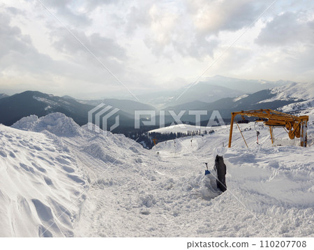 Snow-covered ski ropeway Snow-covered ski ropeway 110207708