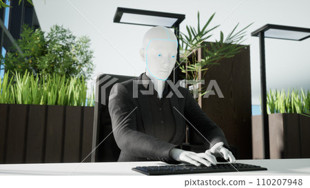 3d render of humanoid robots working in modern office, future concept 110207948