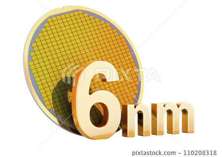 Silicon Wafer with Processor Cores, 6 nm size. 3D rendering 110208318