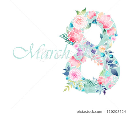 March 8 from watercolor flowers. hand drawing. Not AI . Vector illustration March 8 from watercolor flowers. hand drawing. Not AI . Vector illustration 110208524