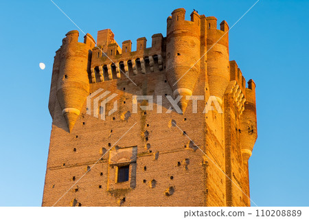 Close up view of La Mota Castle in Medina del Campo, Valladolid, Spain. 110208889