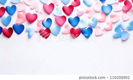 Background of colorful hearts. Valentine's day background with blue and pink hearts on white background. Background of colorful hearts. Valentine's day background with blue and pink hearts on white background. 110208902