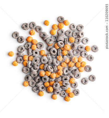 Sweet breakfast cereals isolated on white background. 110209093