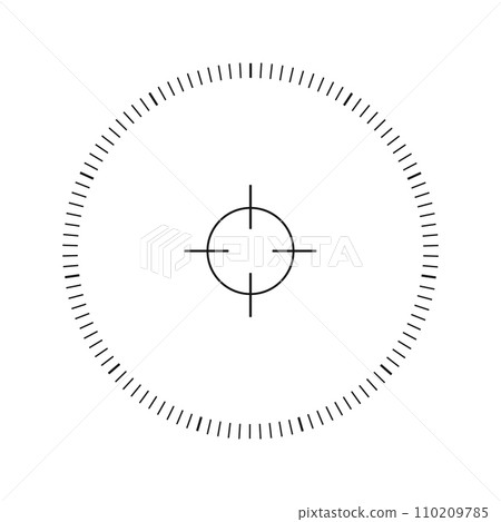 Viewfinder scale with target crosshair sign of sniper weapon, military optic, monocular, telescope. Focus, goal, shot, point of view graph isolated on white background Viewfinder scale with target crosshair sign of sniper weapon, military optic, monocular, telescope. Focus, goal, shot, point of view graph isolated on white background 110209785