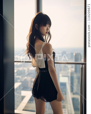 站在窗邊的年輕女子 站在窗邊的年輕女子 站在窗邊的年輕女子 站在窗邊的年輕女子 110209871