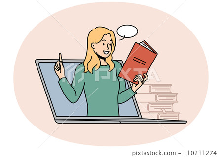 Woman teacher on laptop lead online lesson 110211274