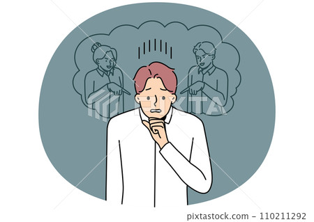 Unhappy man feel bullying at workplace 110211292