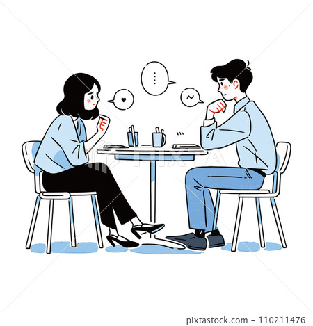 Boy and girl talking at an coffee shop. vector illustration 110211476
