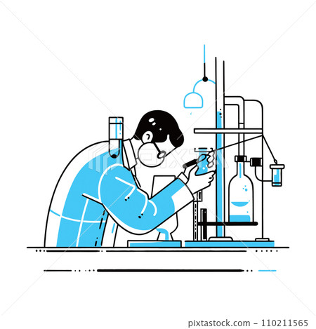 A scientist observing a reaction in a laboratory test tube, vector illustration A scientist observing a reaction in a laboratory test tube, vector illustration 110211565