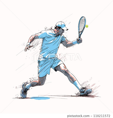 A tennis player delivering a powerful serve on a sunny day, vector illustration 110211572
