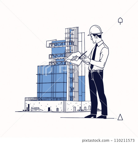 An architect drafting blueprints for an innovative skyscraper, vector illustration 110211573