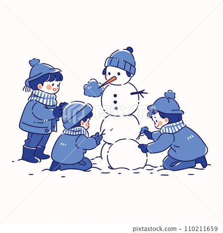 Children making a snowman on a cold Christmas day. Vector Illustration. Children making a snowman on a cold Christmas day. Vector Illustration. 110211659