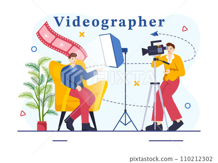 Videographer Services Vector Illustration with Record Video Production, Movie, Equipment and Cinema Industry in Flat Cartoon Background Videographer Services Vector Illustration with Record Video Production, Movie, Equipment and Cinema Industry in Flat Cartoon Background 110212302