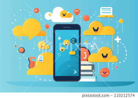 Vibrant Flat Design Smartphone Chat Vector Graphic 110212574
