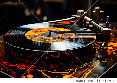 Record Spins on Vintage Turntable, Bringing Classic Vibes to Life 110212708