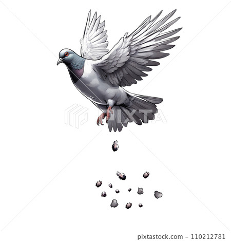 Illustration of a pigeon pooping. 110212781