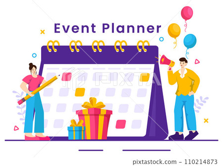 Event Planner Vector Illustration with Planning Schedule, Time Management, Business Agenda and Calendar Concept in Flat Cartoon Background 110214873
