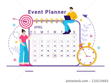 Event Planner Vector Illustration with Planning Schedule, Time Management, Business Agenda and Calendar Concept in Flat Cartoon Background 110214883