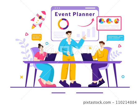 Event Planner Vector Illustration with Planning Schedule, Time Management, Business Agenda and Calendar Concept in Flat Cartoon Background 110214884