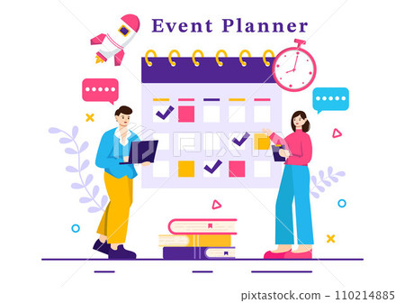 Event Planner Vector Illustration with Planning Schedule, Time Management, Business Agenda and Calendar Concept in Flat Cartoon Background 110214885